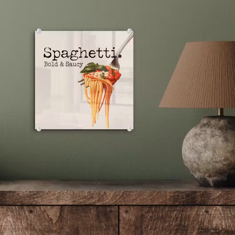 Spaghetti - tomatensaus - Parmezaanse kaas plexiglas 5mm klein -sfeer3
