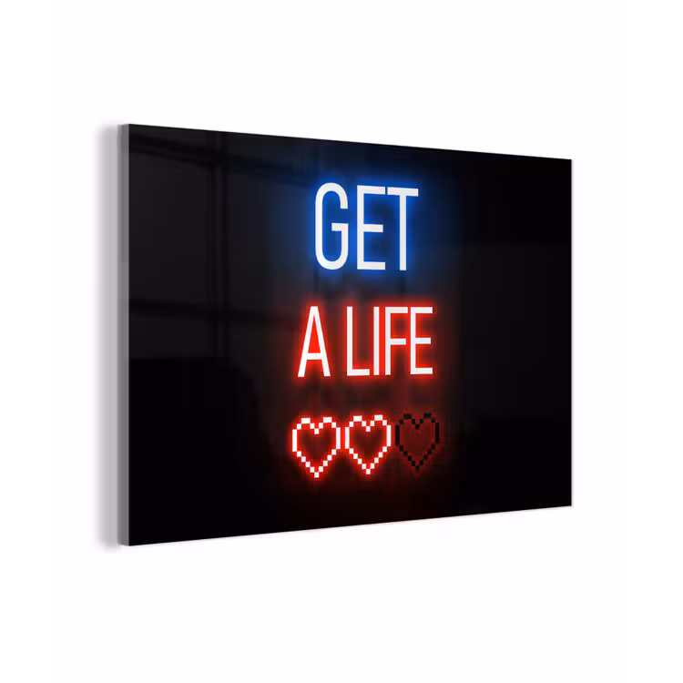 Gaming - Tekst - Get a life - Neon - Zwart plexiglas 5mm klein -z3d