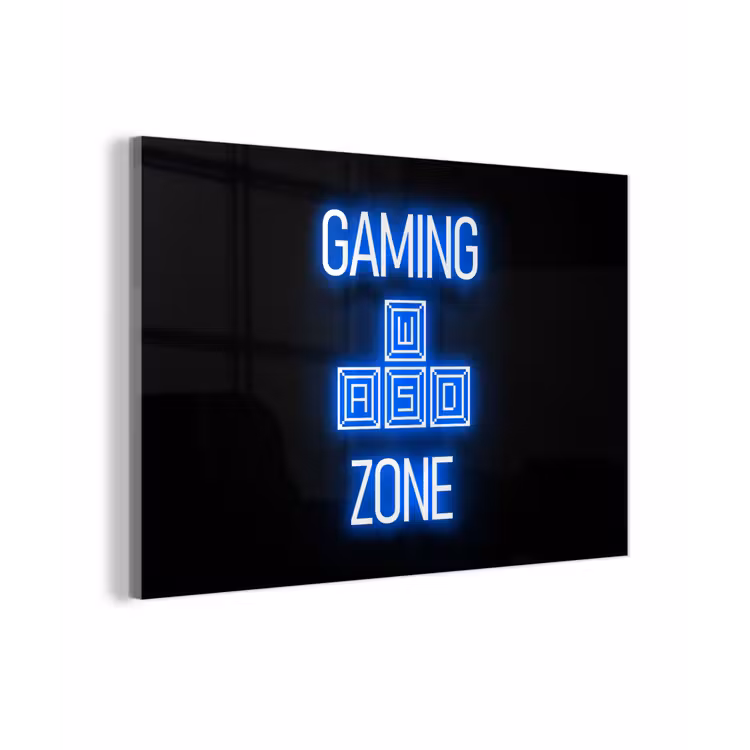 Gaming - Tekst - Gaming zone - Neon - Blauw plexiglas 5mm klein -z3d