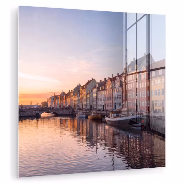Glasbild - Stadt – Kanal – Sonnenuntergang – Klassisch – Farbenfroh - Stad - Gracht - Zonsondergang - Klassiek - Kleurrijk plexiglas 5mm klein