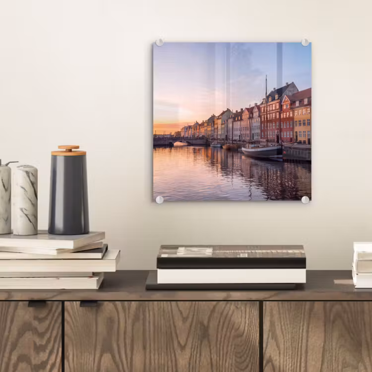 Glasbild - Stadt – Kanal – Sonnenuntergang – Klassisch – Farbenfroh - Stad - Gracht - Zonsondergang - Klassiek - Kleurrijk plexiglas 5mm klein