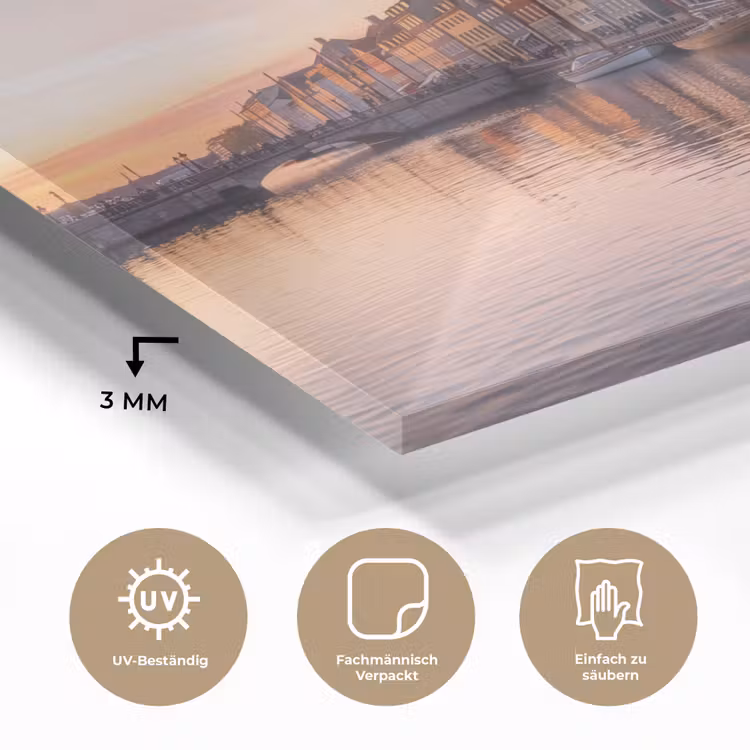 Glasbild - Stadt – Kanal – Sonnenuntergang – Klassisch – Farbenfroh - Stad - Gracht - Zonsondergang - Klassiek - Kleurrijk plexiglas 5mm klein