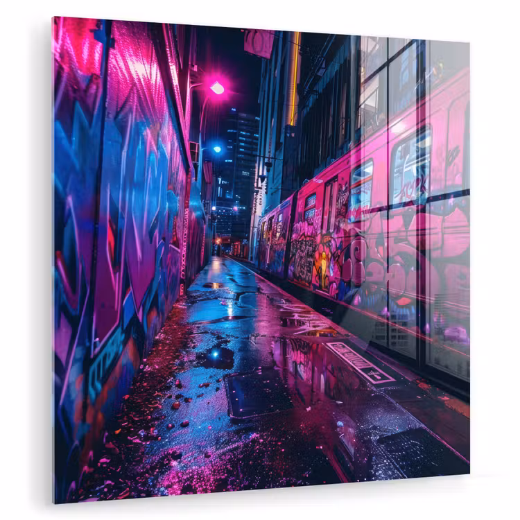Stad - Neon - Nacht - Roze - Graffiti plexiglas 5mm klein -zzzproduct_nieuw