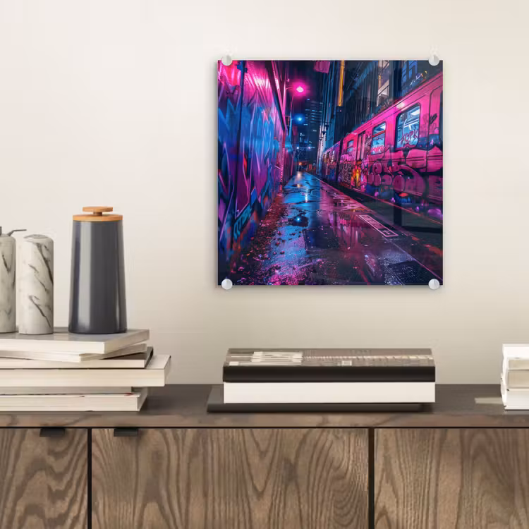 Stad - Neon - Nacht - Roze - Graffiti plexiglas 5mm klein -sfeer1