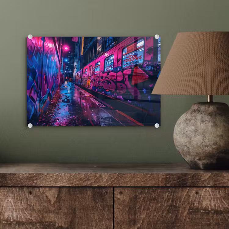 Stad - Neon - Nacht - Roze - Graffiti plexiglas 5mm klein -wsfeer2_DE