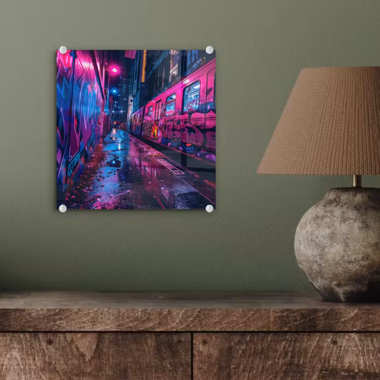 Stad - Neon - Nacht - Roze - Graffiti plexiglas 5mm klein -sfeer3