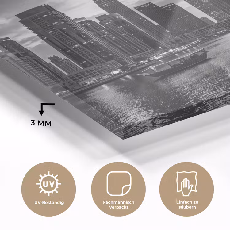 Glasbild - Stadt – Skyline – Architektur – Abend – Schwarz-Weiß - Stad - Skyline - Architectuur - Avond - Zwart-wit plexiglas 5mm klein