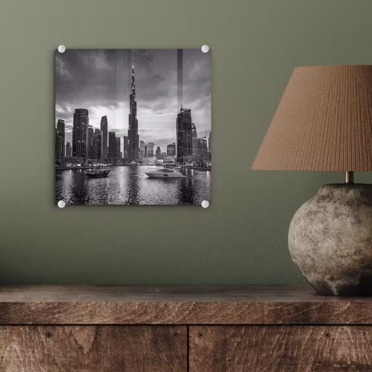 Glasbild - Stadt – Skyline – Architektur – Abend – Schwarz-Weiß - Stad - Skyline - Architectuur - Avond - Zwart-wit plexiglas 5mm klein