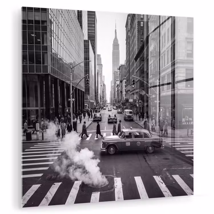 Glasbild - Stadt – Straße – Gebäude – Verkehr – Schwarz-Weiß - Stad - Straat - Gebouwen - Verkeer - Zwart-wit plexiglas 5mm klein