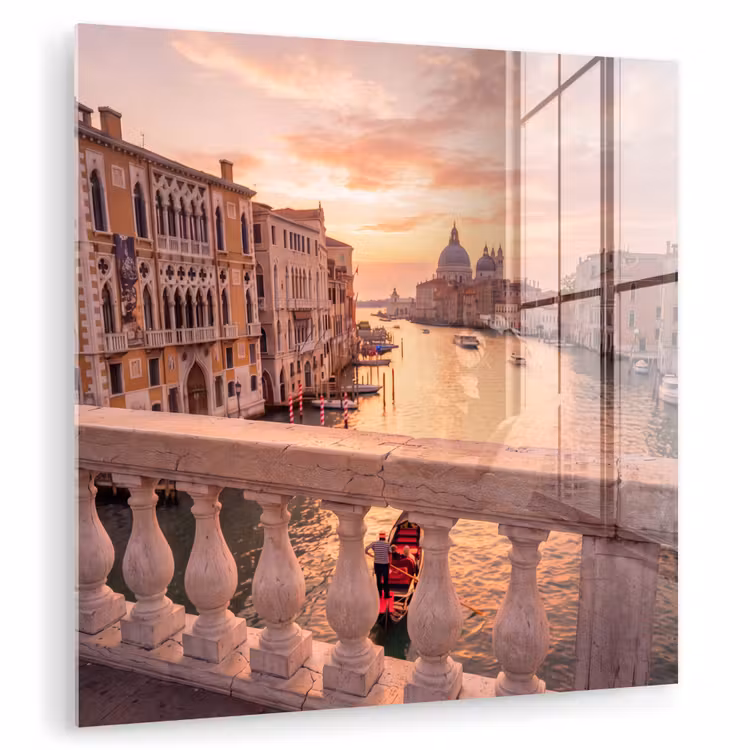 Glasbild - Stadt – Venedig – Kanal – Sonnenaufgang – Architektur – Gold - Stad - Venetië - Kanaal - Zonsopgang - Architectuur - Goud plexiglas 5mm klein