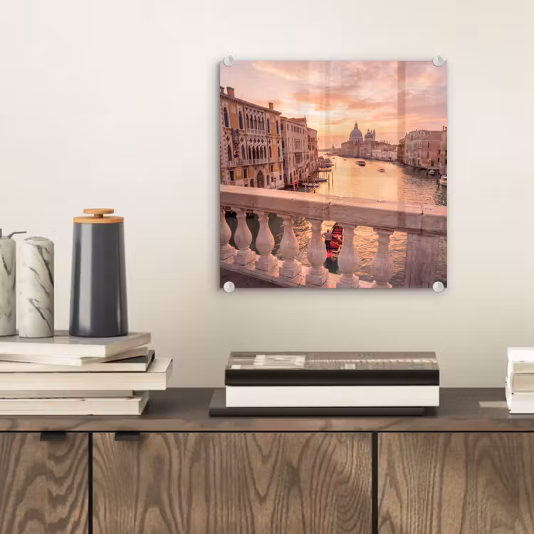 Glasbild - Stadt – Venedig – Kanal – Sonnenaufgang – Architektur – Gold - Stad - Venetië - Kanaal - Zonsopgang - Architectuur - Goud plexiglas 5mm klein