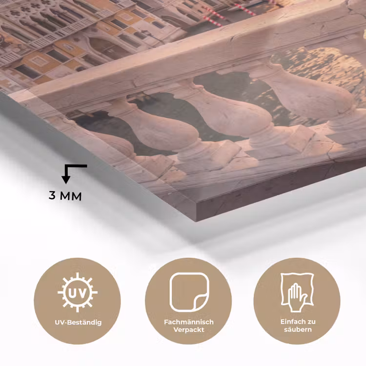 Glasbild - Stadt – Venedig – Kanal – Sonnenaufgang – Architektur – Gold - Stad - Venetië - Kanaal - Zonsopgang - Architectuur - Goud plexiglas 5mm klein