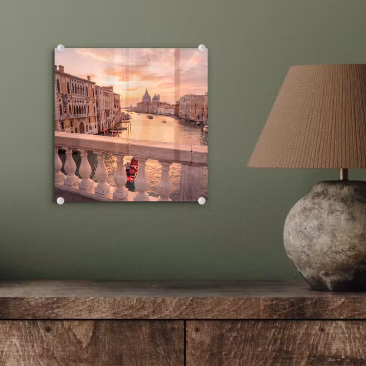 Glasbild - Stadt – Venedig – Kanal – Sonnenaufgang – Architektur – Gold - Stad - Venetië - Kanaal - Zonsopgang - Architectuur - Goud plexiglas 5mm klein