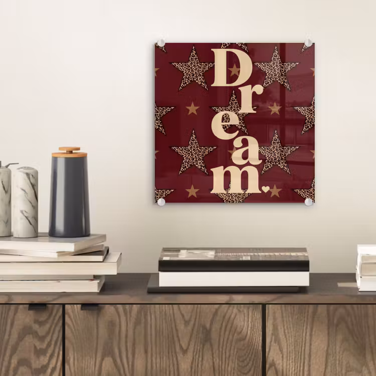 Sterren - Luipaardprint - Dream - Bordeaux plexiglas 5mm klein -sfeer1