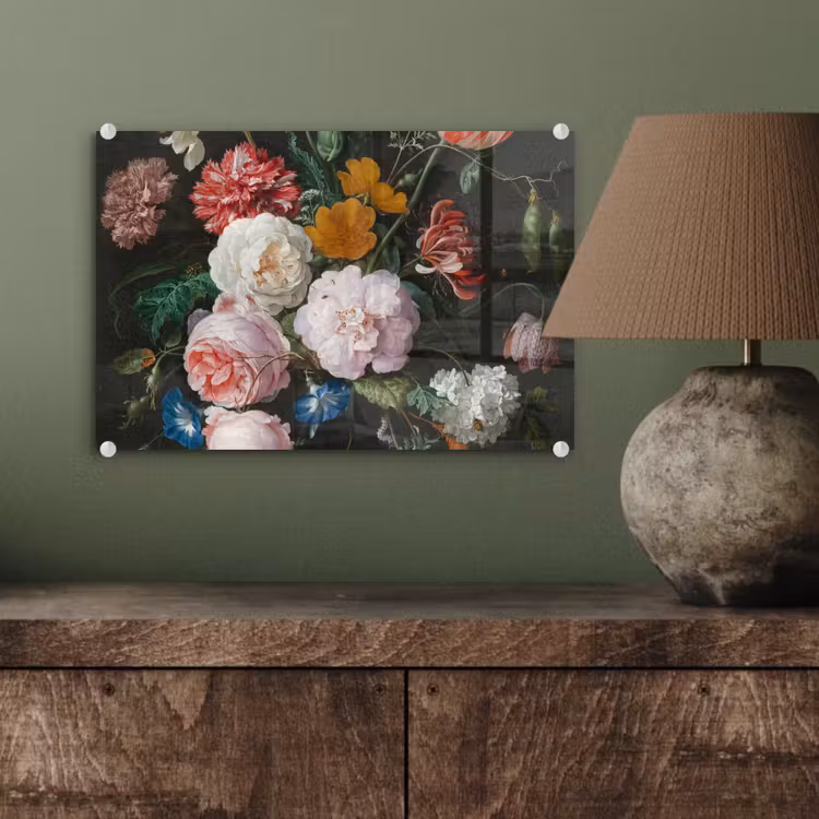Stilleven met bloemen in een glazen vaas - Schilderij van Jan Davidsz. de Heem plexiglas 5mm klein -sfeer3