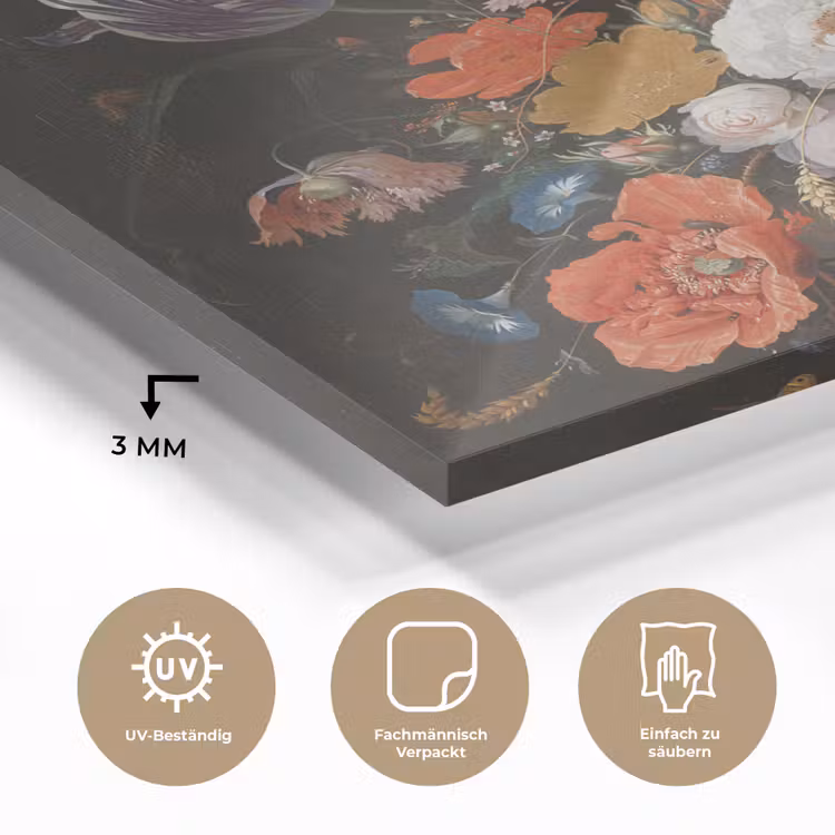 Stilleven met bloemen en een horloge - Schilderij van Abraham Mignon plexiglas 5mm klein -wsfeer2_DE