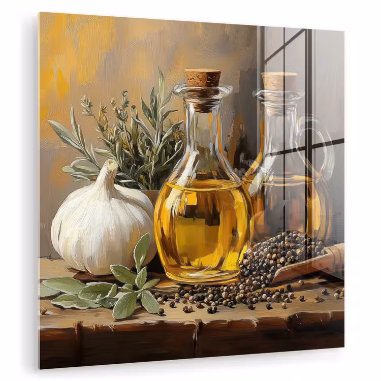 Stilleven - Olijfolie - Knoflook - Kruiden plexiglas 5mm klein -zzzproduct_nieuw
