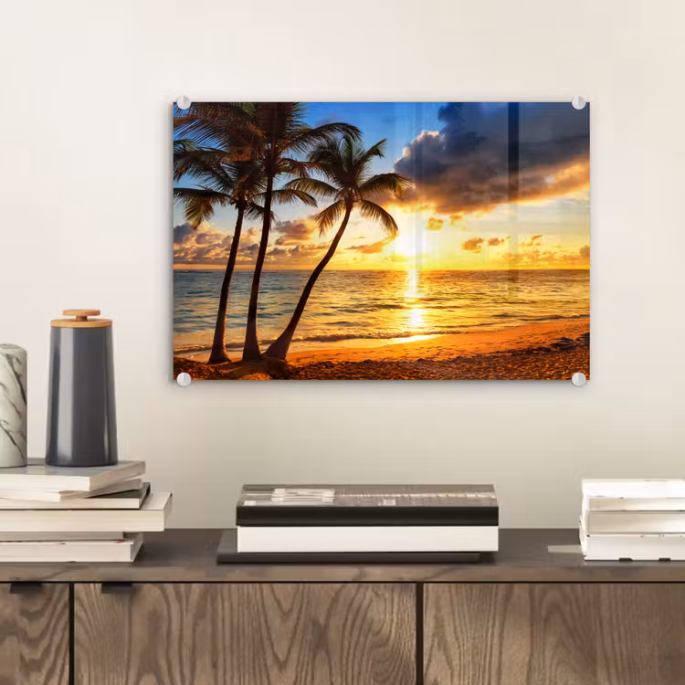 Strand - Horizon - Zonsondergang - Palmboom - Zee plexiglas 5mm klein -sfeer1