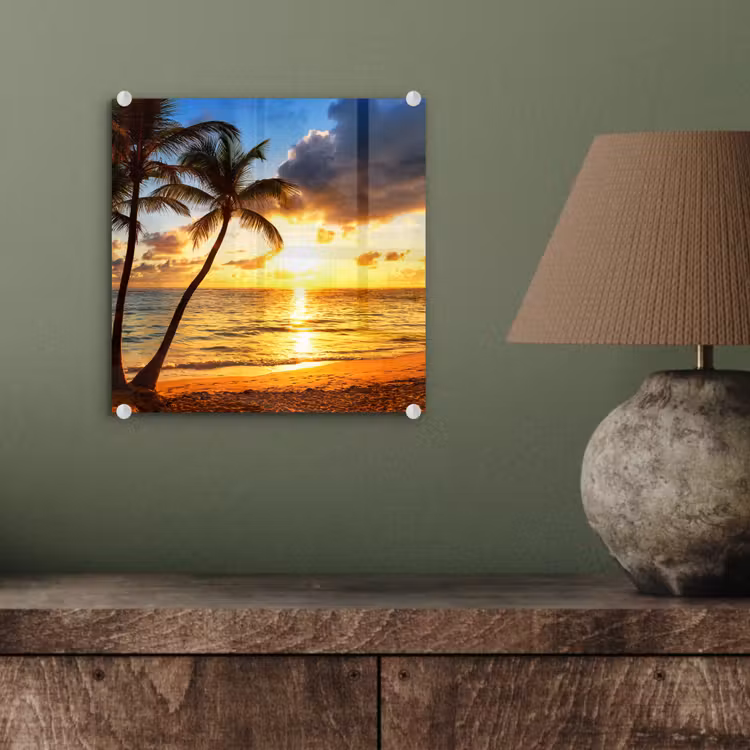 Strand - Horizon - Zonsondergang - Palmboom - Zee plexiglas 5mm klein -sfeer3