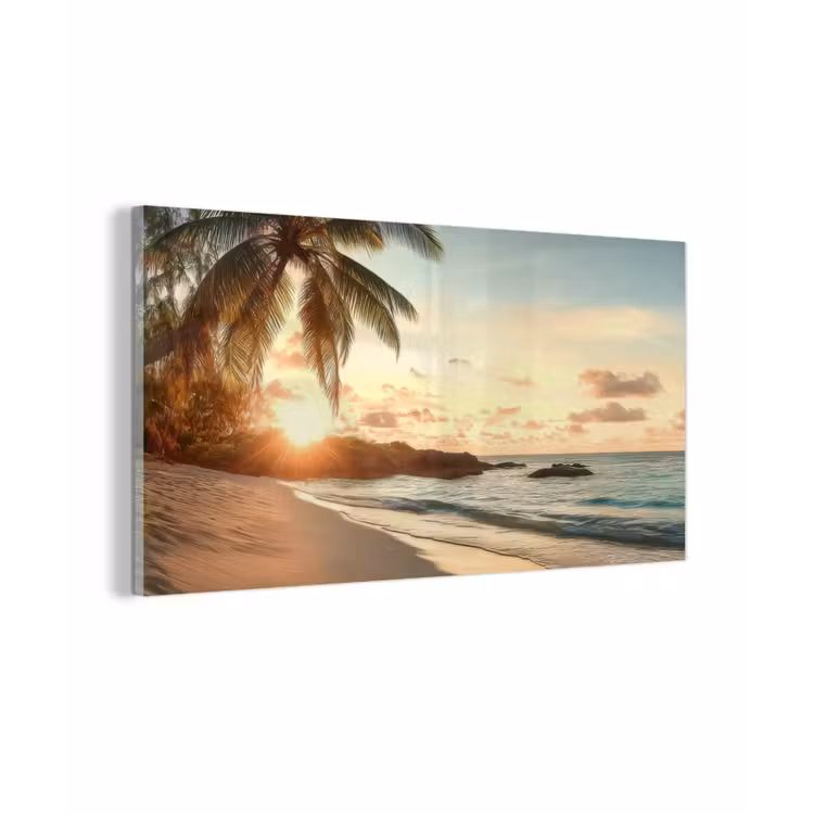 Strand - Palmbomen - Oceaan - Zonsondergang plexiglas 5mm klein -z3d