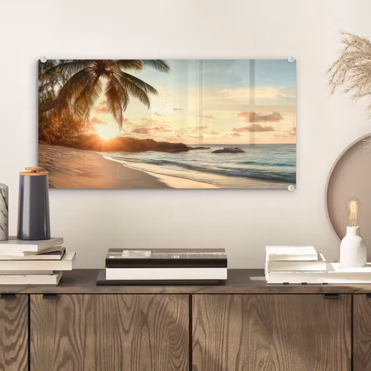 Strand - Palmbomen - Oceaan - Zonsondergang plexiglas 5mm klein -sfeer1