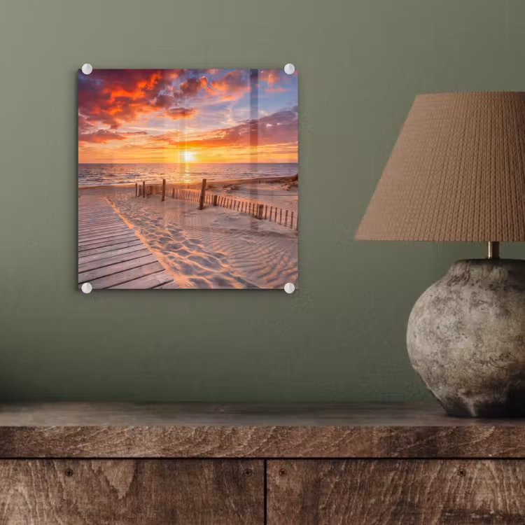 Strand - Zonsondergang - Zee - Natuur - Oranje plexiglas 5mm klein -sfeer3