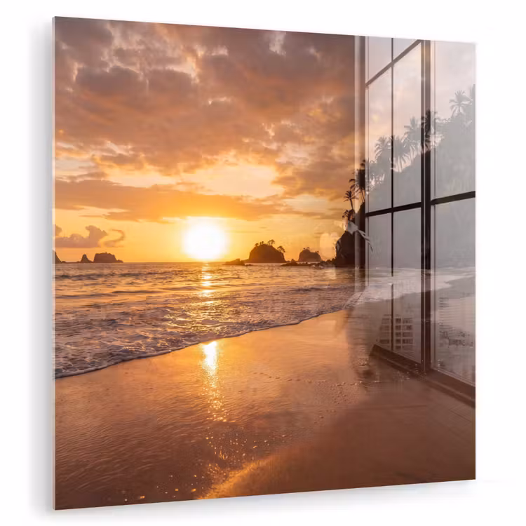 Strand - Zonsondergang - Natuur - Tropisch - Oranje plexiglas 5mm klein -zzzproduct_nieuw