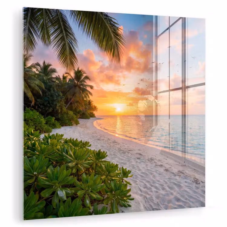 Strand - Zonsondergang - Palmbomen - Tropisch - Natuur plexiglas 5mm klein -zzzproduct_nieuw