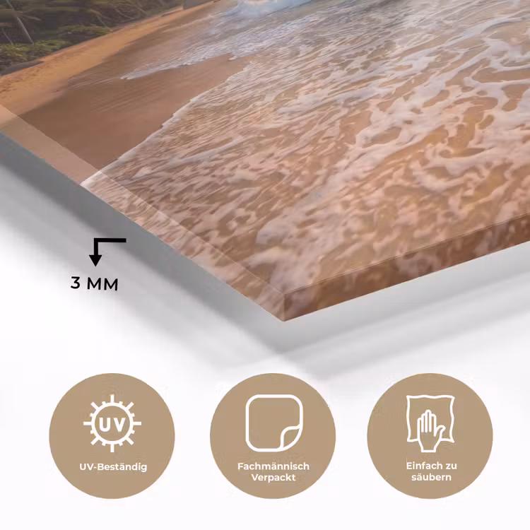 Strand - Zonsondergang - Golven - Natuur - Goud plexiglas 5mm klein -wsfeer2_DE