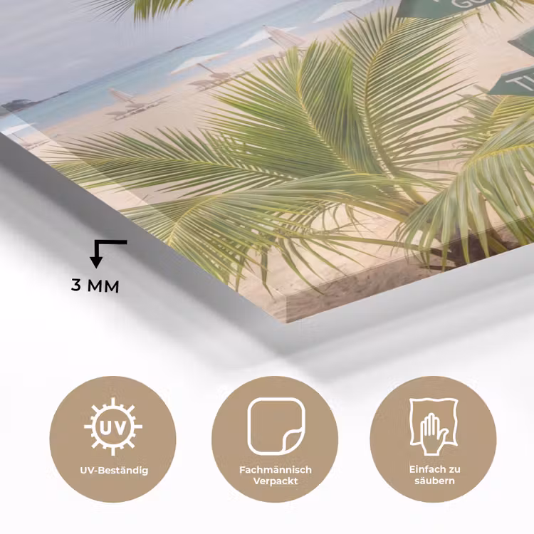 Glasbild - Strand – Wegweiser – Palmen – Tropisch – Grün - Strand - Wegwijzer - Palmen - Tropisch - Groen plexiglas 5mm klein