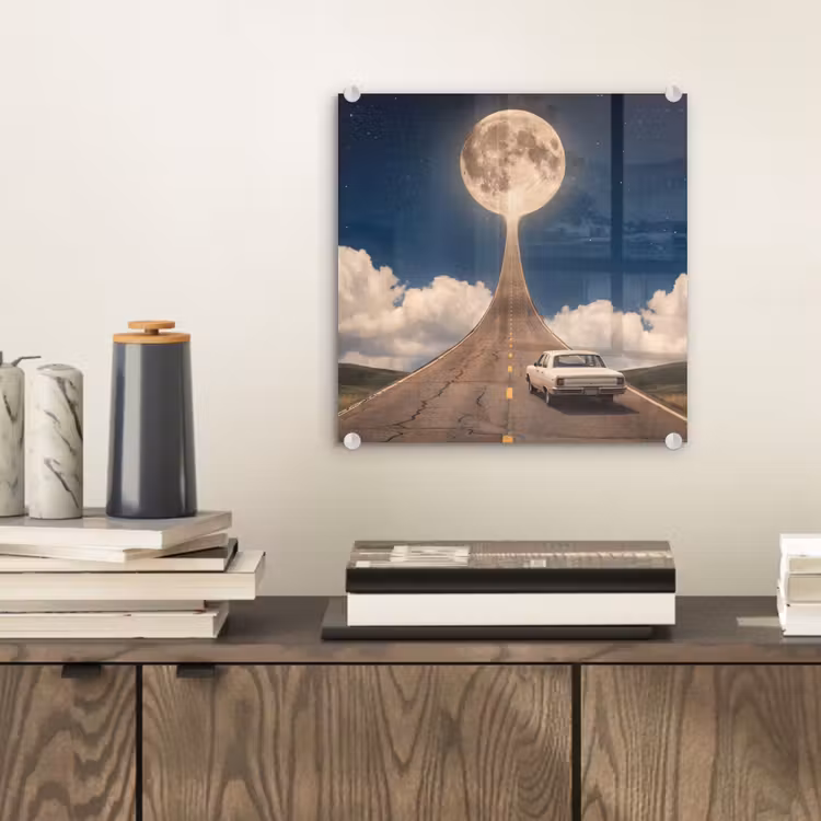 Glasbild - Straße – Mond – Nacht - Weg - Maan - Nacht plexiglas 5mm klein