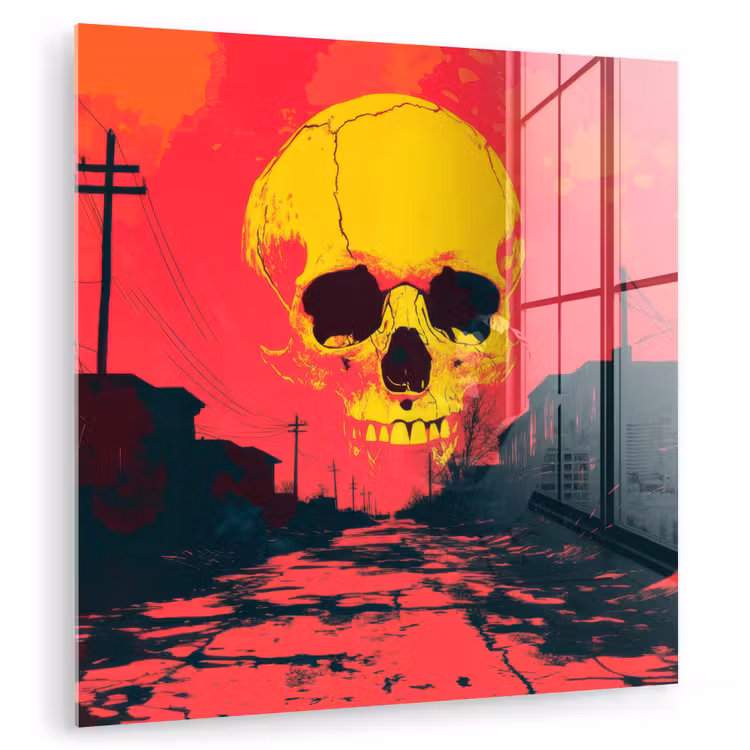 Straat - Verlaten - Schedel - Geel plexiglas 5mm klein -zzzproduct_nieuw