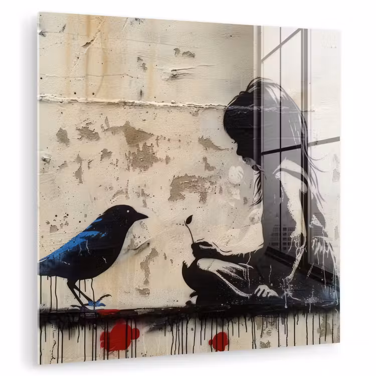 Street art - Meisje - Vogel - Graffiti - Banksy plexiglas 5mm klein -zzzproduct_nieuw