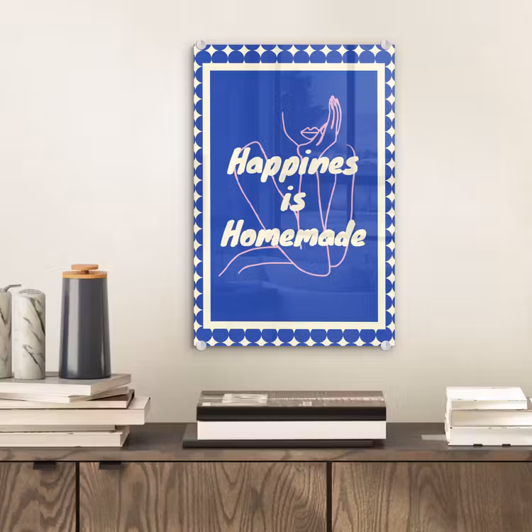 Lijntekening - Vrouw - Quote - Blauw plexiglas 5mm klein -sfeer1