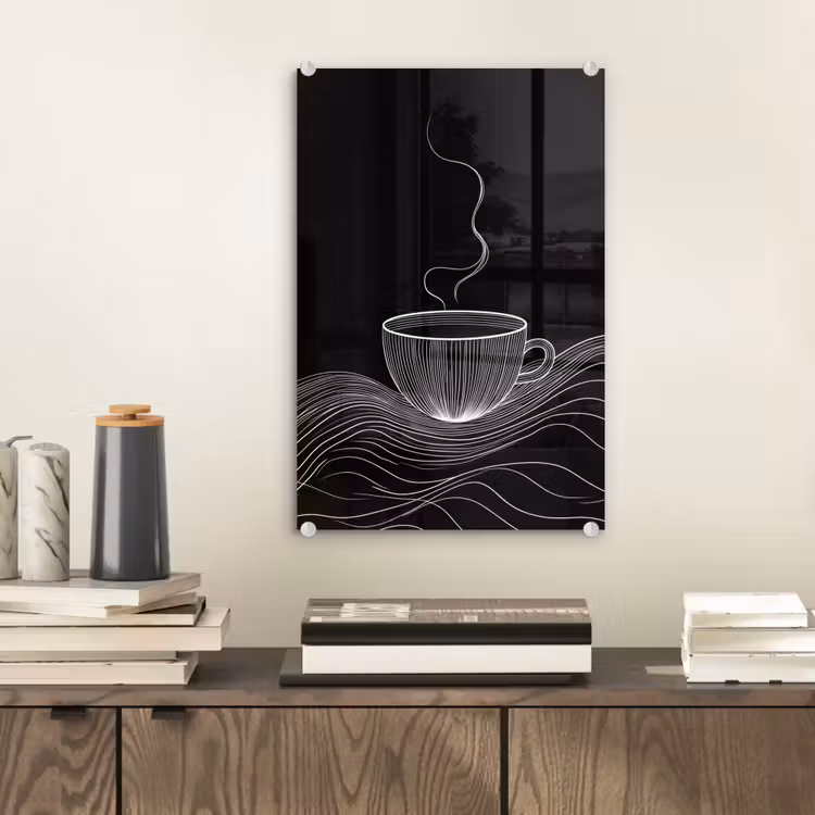 Lijntekening - Koffiekop - Zwart plexiglas 5mm klein -sfeer1