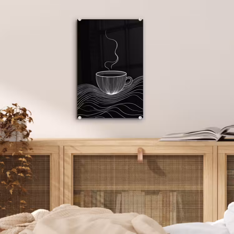 Lijntekening - Koffiekop - Zwart plexiglas 5mm klein -sfeer4