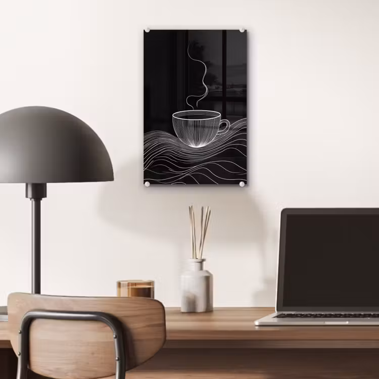 Lijntekening - Koffiekop - Zwart plexiglas 5mm klein -sfeer6