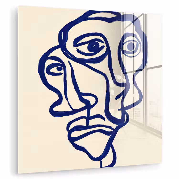 Lijntekening - Overlappende gezichten - Donkerblauw plexiglas 5mm klein -zzzproduct_nieuw