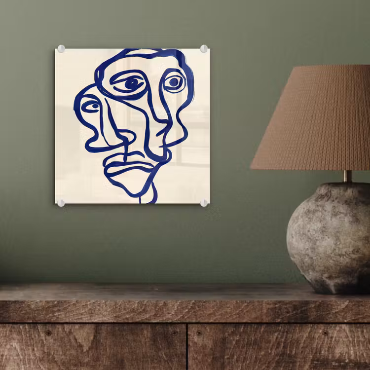 Lijntekening - Overlappende gezichten - Donkerblauw plexiglas 5mm klein -sfeer3