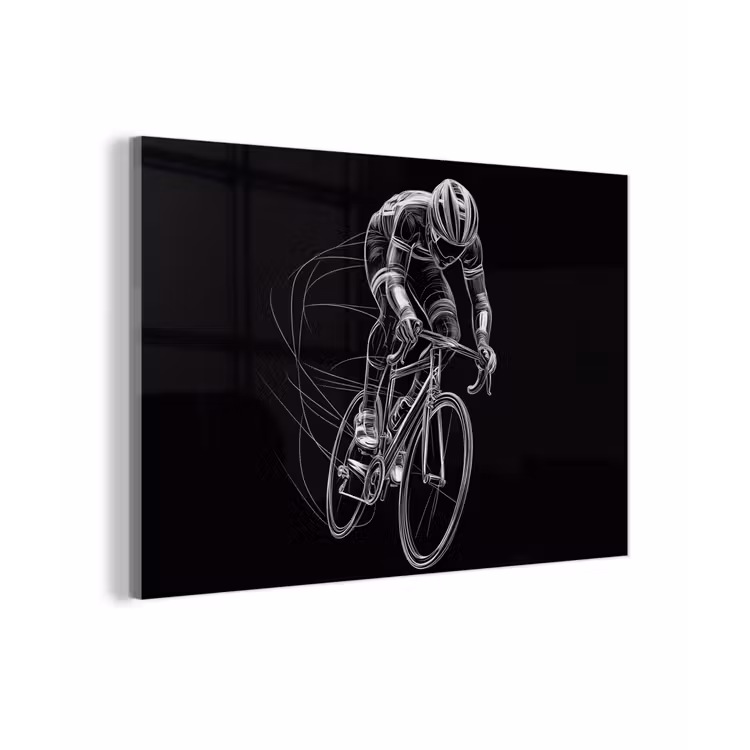 Lijntekening - Wit - Wielrennen - Snelheid plexiglas 5mm klein -zzzproduct_nieuw