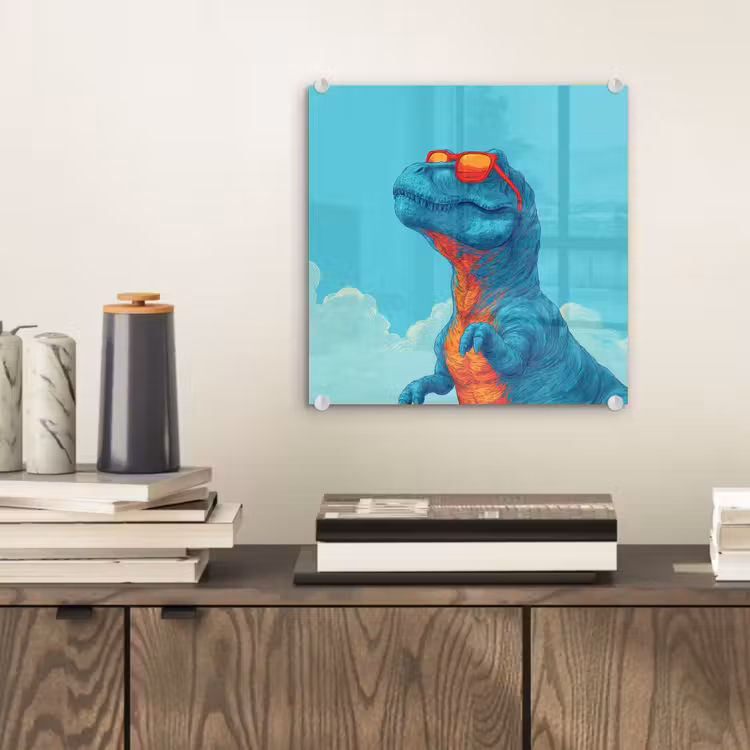 T-Rex - Blauw - Wolken - Zonnebril plexiglas 5mm klein -sfeer1
