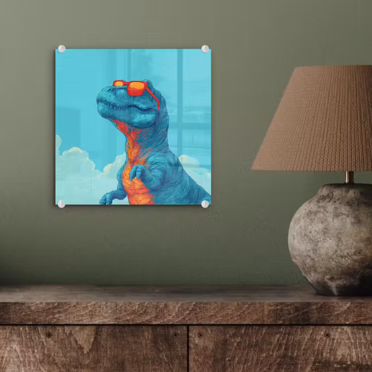 T-Rex - Blauw - Wolken - Zonnebril plexiglas 5mm klein -sfeer3
