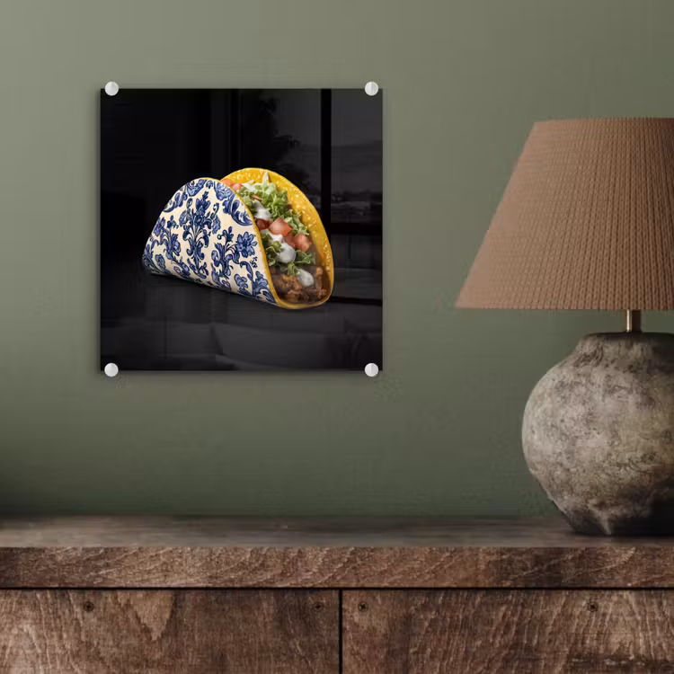 Taco - Vlees - Salade - Delftsblauw - Motief plexiglas 5mm klein -sfeer3
