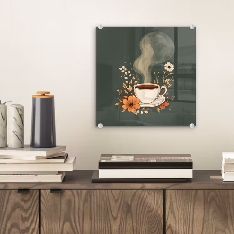 Kop - Bloemen - Groen - Koffie plexiglas 5mm klein -sfeer1