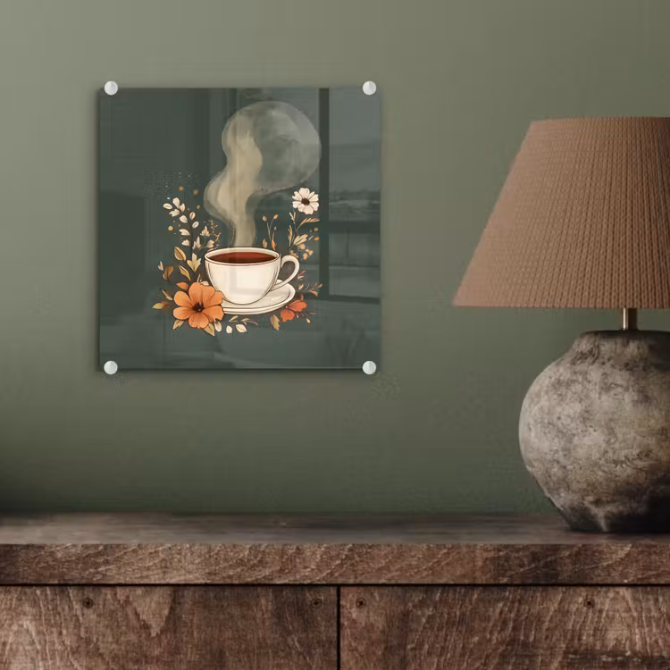 Kop - Bloemen - Groen - Koffie plexiglas 5mm klein -sfeer3