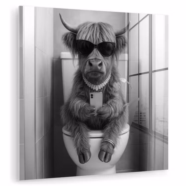 Stier - Telefoon - Toilet - Zwart - Wit plexiglas 5mm klein -zzzproduct_nieuw
