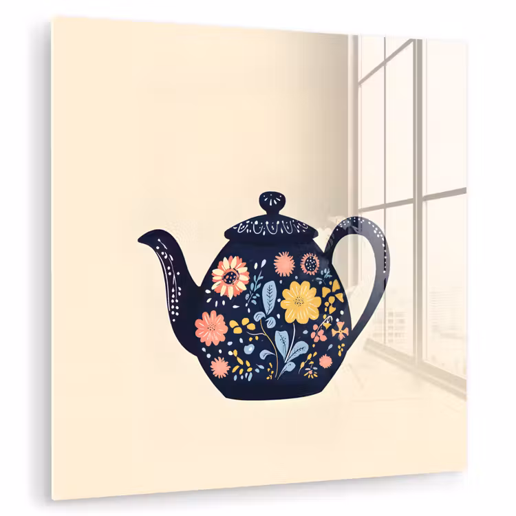 Theepot - Kleurrijk - Bloemen plexiglas 5mm klein -zzzproduct_nieuw