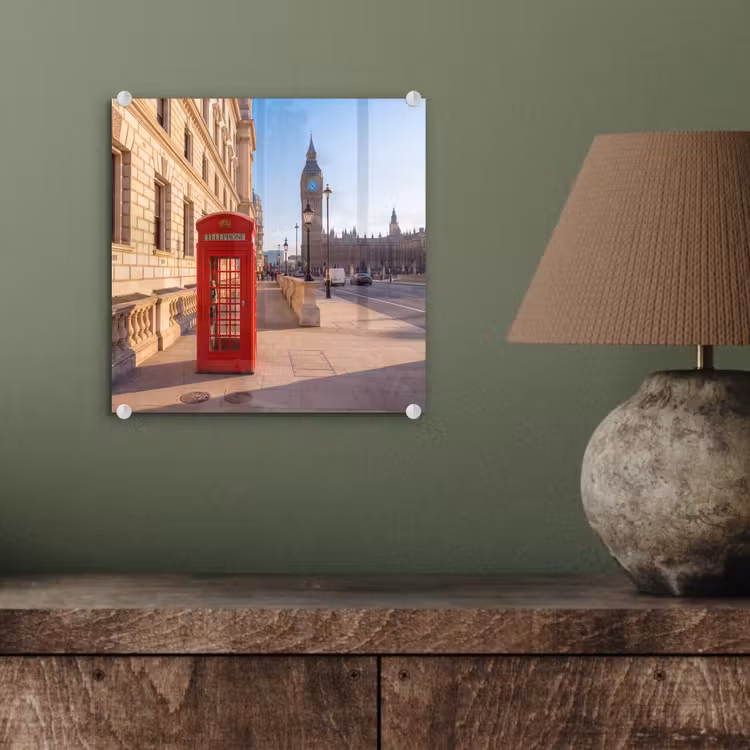 Glasbild - Telefonzelle – Rot – London – Stadt – Architektur - Telefooncel - Rood - Londen - Stad - Architectuur plexiglas 5mm klein