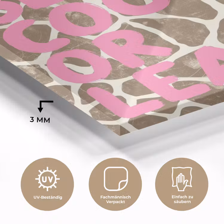 Tekst - Be cool or leave - Roze - Giraffenprint plexiglas 5mm klein -wsfeer2_DE