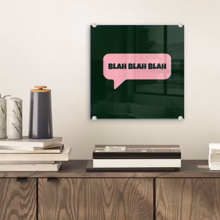 Tekstwolk - BLAH BLAH BLAH - Roze plexiglas 5mm klein -sfeer1
